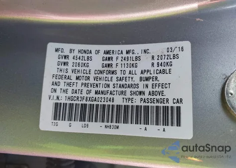 2016 Honda Accord Ex-L V-6 из США, поврежденный, VIN 1HGCR3F8XGA023048